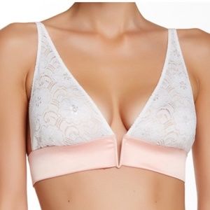 Intimately Free People V-Wire Bra Lace Satin Pink White Free People